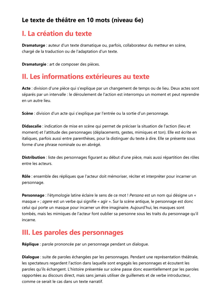 Le texte de théâtre Le texte de théâtre